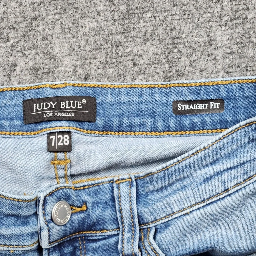 Judy Blue Straight Jeans Womens 7/28 Mid Rise Distressed Raw Hem Denim - Picture 3 of 9